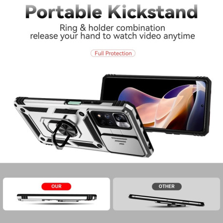 Противоударный чехол Sliding Camshield для Xiaomi Redmi Note 10 Pro  - серебристый