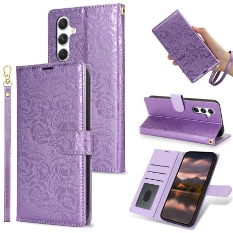 Чехол-книжка Peony Flowers Imprint Leather на Samsung Galaxy A36 - фиолетовый