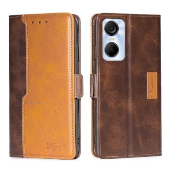 Чехол-книжка с магнитной застежкой и контрастной отделкой на Tecno Pop 6 Pro — тёмно-коричневый/золотой