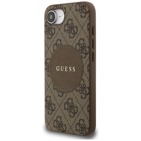 Оригинальный чехол Guess 4G Circle Classic MagSafe для iPhone 16e - Brown