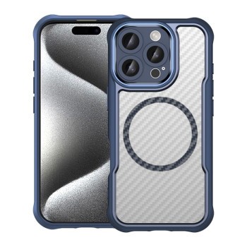 Ударозащитный чехол Carbon Fiber Texture MagSafe Translucent на iPhone 16 Pro - синий