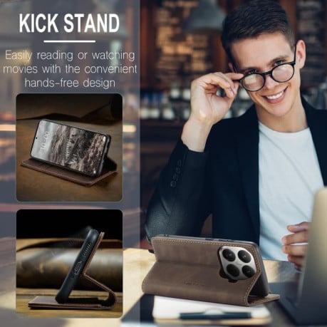 Чехол-книжка CaseMe-013 многофункциональный с кармашком на карт на Xiaomi 15T Pro - кофейный