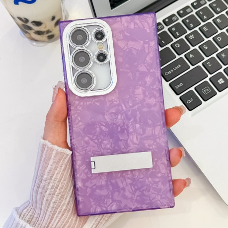 Протиударний чохол Plating Glitter Texture TPU with Lens Film для Samsung Galaxy S25 Ultra 5G - Purple Shell Pattern