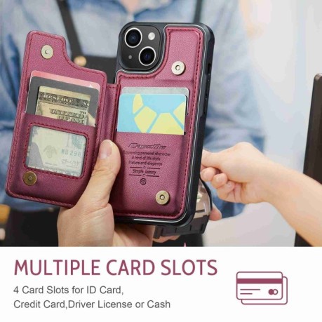 Чохол CaseMe C22 Card Slots Holder RFID Anti-theft для iPhone 15 Plus - винно-червоний