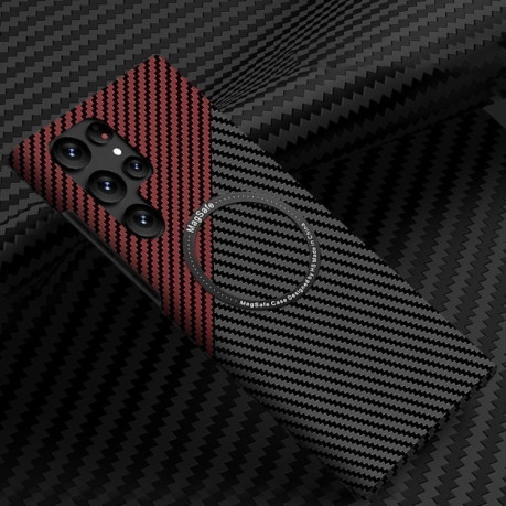 Протиударний чохол Carbon Fiber Texture (MagSafe) для Samsung Galaxy S25 Ultra 5G - чорно-червоний