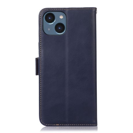 Кожаный чехол-книжка Crazy Horse Top Layer для iPhone 15 Plus - синий