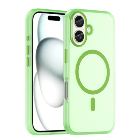 Противоударный чехол  MagSafe Frosted Translucent TPU + PC для iPhone 16 - зеленый
