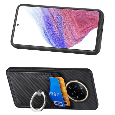 Противоударный чехол Carbon Fiber Card Wallet Ring Holder для Realme 14 Pro+ - черный