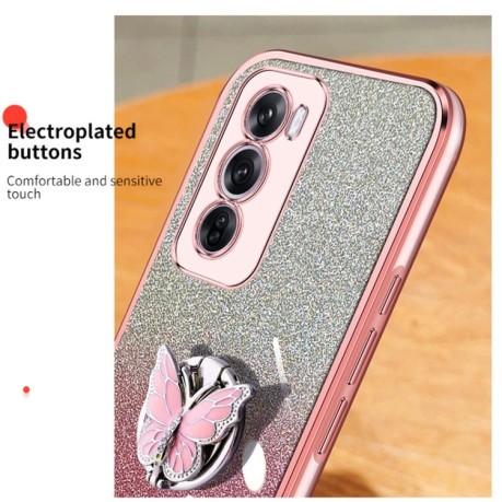 Протиударний чохол Plated Gradient Glitter Butterfly Holder для OPPO Reno 12 Pro Global - чорний