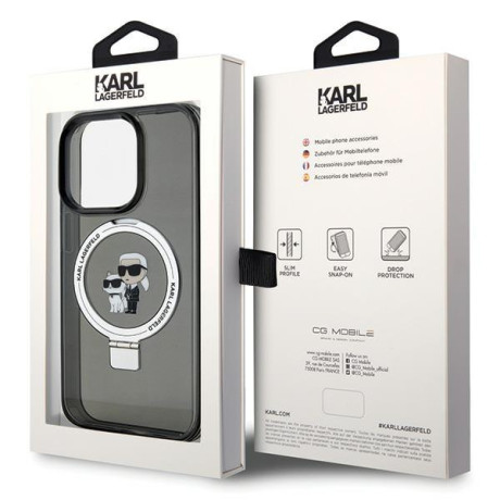 Оригінальний чохол Karl Lagerfeld Ring Stand Karl Choupette MagSafe для iPhone 15 Pro - black(KLHMP15LHMRSKCK)