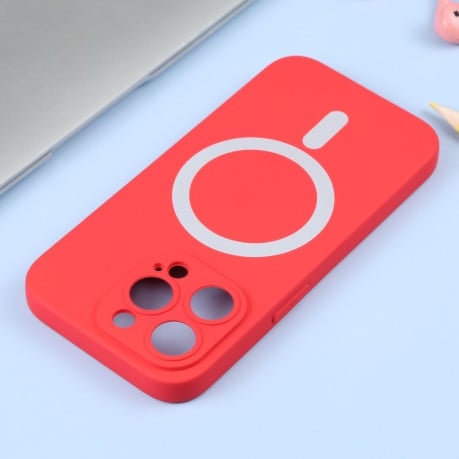 Противоударный чехол Liquid Silicone Full (Magsafe) для iPhone 15 Pro Max - красный