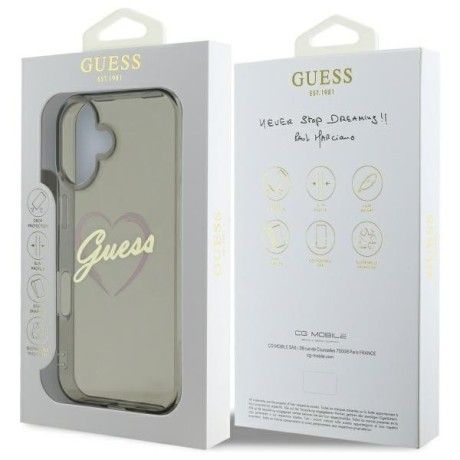 Оригинальный чехол Guess IML Heart для iPhone 16 - Black