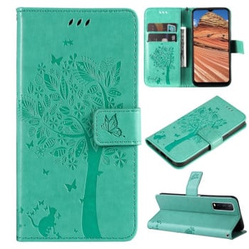 Чехол-книжка Cat Embossing Pattern на Vivo Y11s/Y12A/Y12s/Y20/Y20A/Y20s/Y20G/Y20SG - зеленый