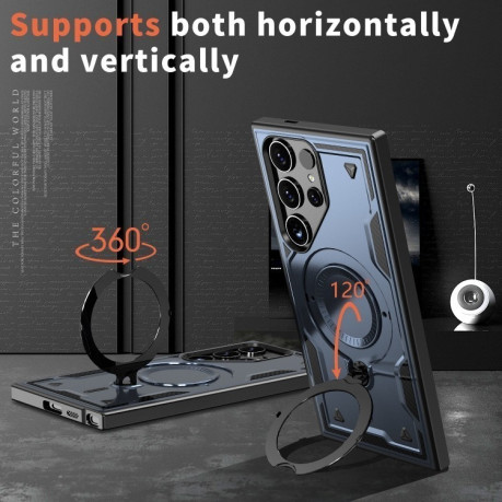 Противоударный чехол MagSafe Holder Armor PC Hybrid для Samsung Galaxy S25 Ultra 5G - синий