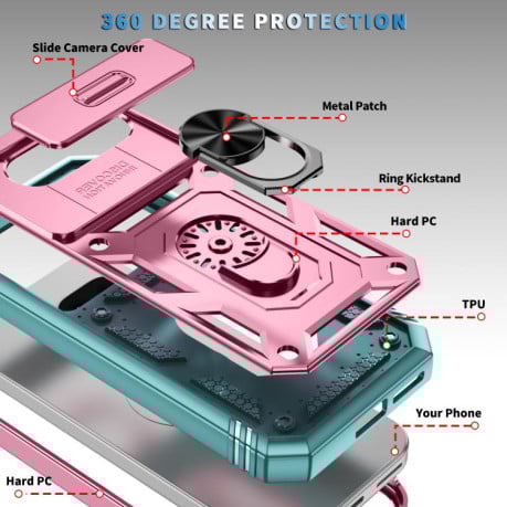 Противоударный чехол Sliding Camshield для Google Pixel 9a - Green+Pink