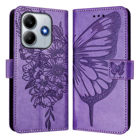 Чехол-книжка Embossed Butterfly для Xiaomi Poco M7 Pro 5G Global - фиолетовый