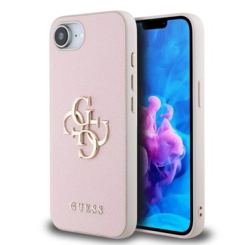 Оригинальный чехол Guess Grained 4G Metal Logo для iPhone 16e - Pink