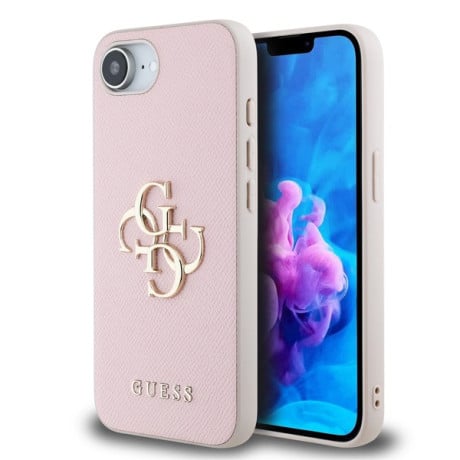 Оригінальний чохол Guess Grained 4G Metal Logo для iPhone 16e - Pink