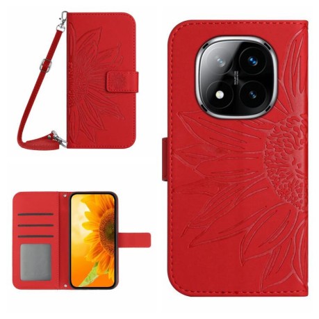 Чехол-книжка Skin Feel Sun Flower для Redmi Note 14 Pro 4G - красный