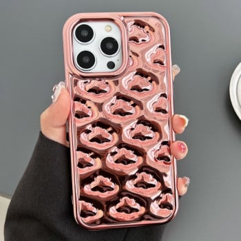 Силиконовый чехол Cloud Texture Electroplated TPU для iPhone 15 Pro - розовое золото
