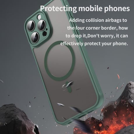 Противоударный чехол Fan Dun Series TPU Hybrid PC Frosted Magsafe для  iPhone 16e - зеленый