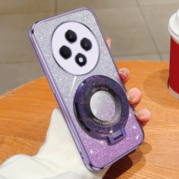 Противоударный чехол Plated Gradient Glitter Round Holder для OPPO Reno12 F/12FS - фиолетовый