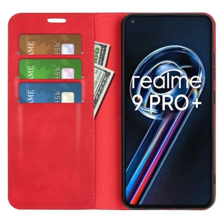 Чохол-книжка Retro Skin Feel Business Magnetic на Realme 9 Pro Plus/ Realme 9 4G - червоний
