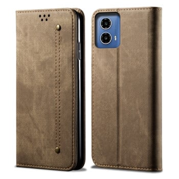 Чохол-книжка з джинсовою тканиною casual на Motorola Moto G85 - хакі