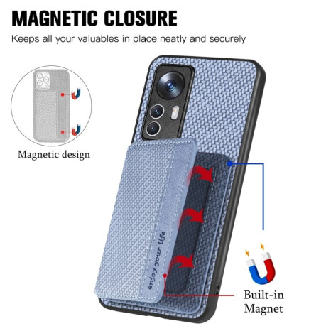 Противоударный чехол Carbon Fiber Magnetic Card Bag для Xiaomi 12T - черный