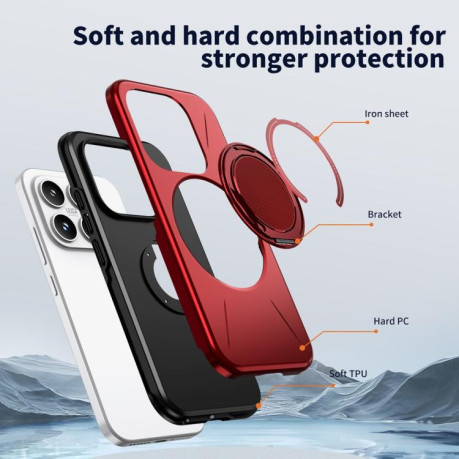 Чехол Metal Rotation Holder MagSafe TPU Hybrid PC с металлическим поворотным держателем и MagSafe для Xiaomi 17 — красный