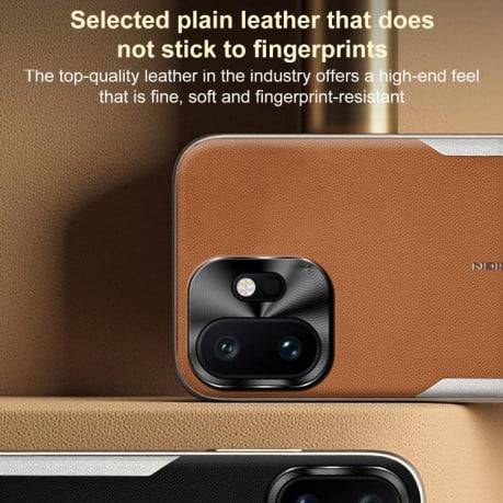 Противоударный чехол Electroplated Frame Sheepskin Texture Morandi Color с кожаной фактурой на OnePlus 15T — чёрный