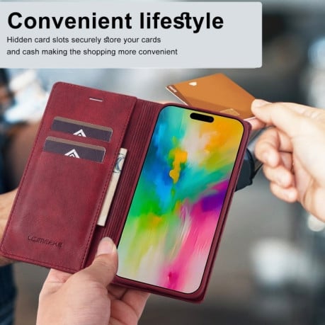 Чехол-книжка LCIMEEKE RFID для iPhone 16 Pro Max - красный