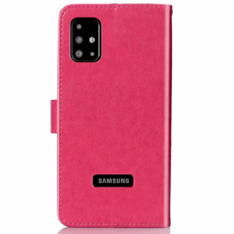 Чехол-книжка Lucky Clover Pressed Flowers Pattern на Samsung Galaxy A51 -пурпурно-красный