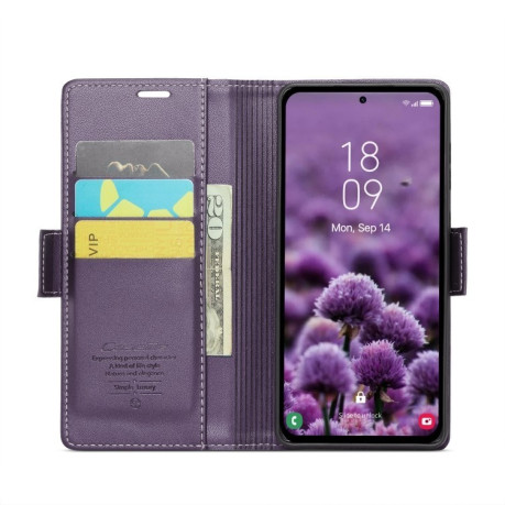 Чехол-книжка CaseMe 023 Butterfly Buckle Litchi Texture RFID Anti-theft Leather для Samsung Galaxy A55 5G - фиолетовый