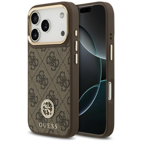 Оригінальний чохол Guess 4G Strass Logo з MagSafe на iPhone 17 Pro - brown