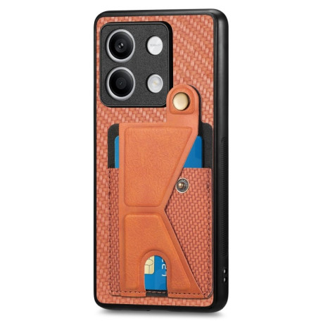Противоударный чехол Carbon Fiber Wallet для Xiaomi Redmi Note 13 - коричневый