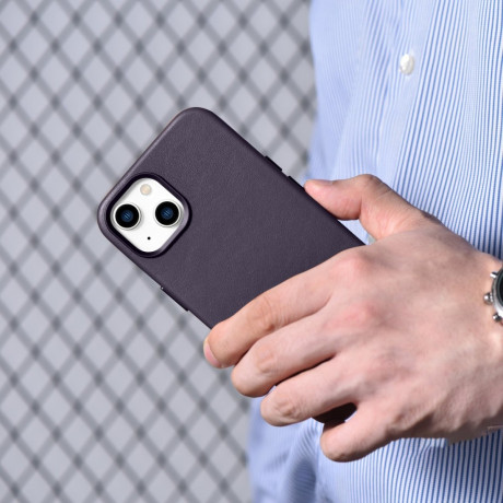 Шкіряний чохол iCarer Genuine Leather (MagSafe Compatible) для iPhone 14/13 - темно-фіолетовий