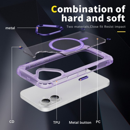 Протиударний чохол Skin Feel TPU + PC MagSafe Magnetic для iPhone 16 Plus - прозоро-фіолетовий