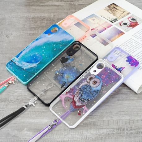 Противоударный чехол Starry Sky Epoxy для Samsung Galaxy A03 Core - Purple Butterfly