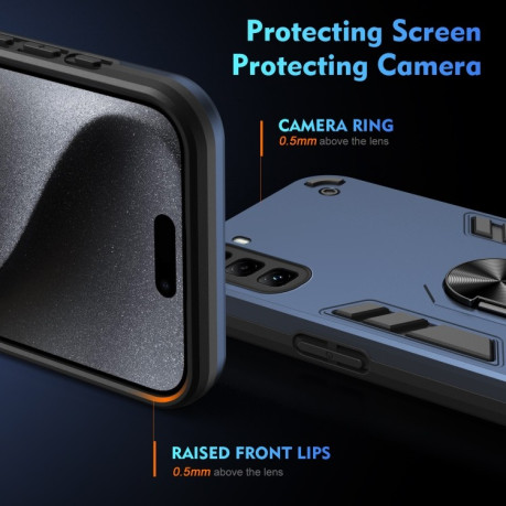 Ударозащитный чехол Metal Ring Holder для Infinix Hot 50 Pro 4G - синий
