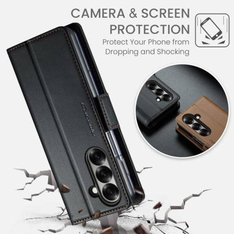 Чехол-книжка CaseMe 023 Butterfly Buckle Litchi Texture RFID Anti-theft Leather для Samsung Galaxy Fold 7 - черный