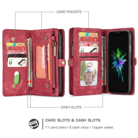 Чехол-кошелек CaseMe 008 Series Folio Zipper Wallet Style на iPhone XR- красный