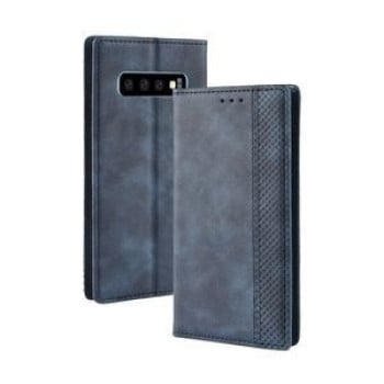 Кожаный чехол- книжка Magnetic Buckle Retro Texture на Samsung Galaxy S10/G973-темно-синий