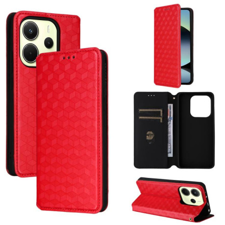 Чехол-книжка Cubic Grid Texture Flip Leather для Xiaomi Redmi Note 14 4G 164.84mm - красный
