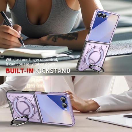 Ударозахисний чохол Transparent MagSafe Magnetic Rotating Ring Holder для Samsung Galaxy Flip 7 5G - фіолетовий