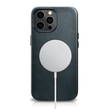 Шкіряний чохол iCarer Leather Oil Wax (MagSafe) для iPhone 13 Pro - синій