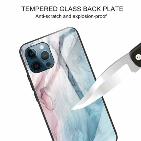 Противоударный стеклянный чехол Marble Pattern Glass на iPhone 13 Pro Max - Abstract Gray