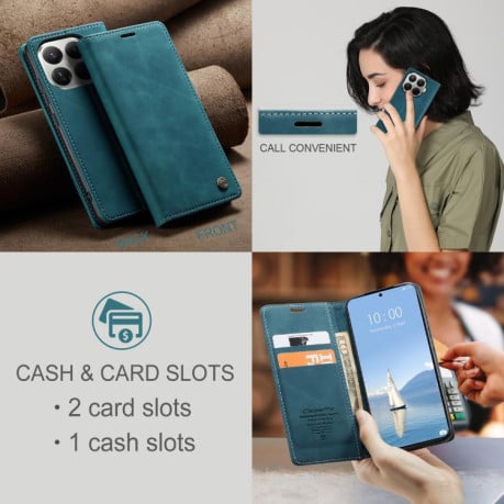 Чехол-книжка CaseMe-013 многофункциональный с кармашком на карт на Xiaomi 15T Pro - синий