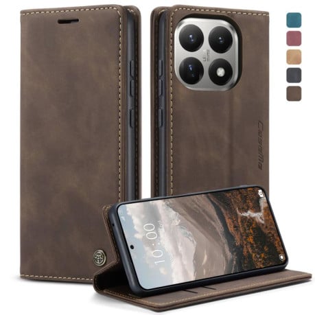Чехол-книжка CaseMe-013 многофункциональный с кармашком на карт на Xiaomi 15T - кофейный