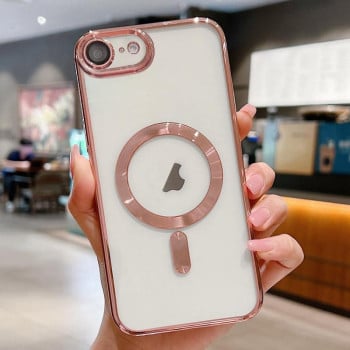 Противоударный чехол Electroplating (Magsafe) для iPhone 16e - розовый